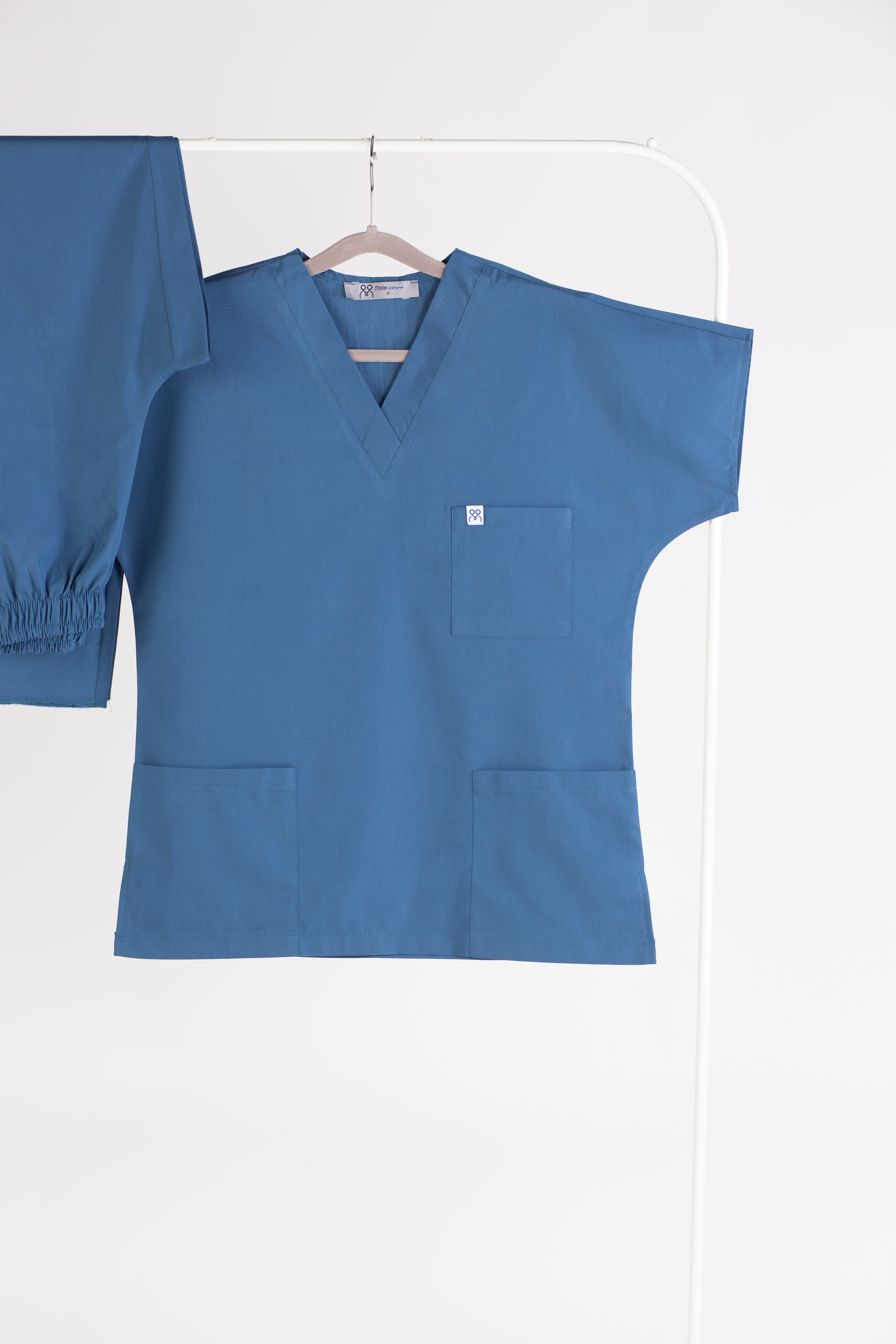 Tertius İndigo Yarasa Kol V Yaka Unisex Scrubs Takım | Medikal İş Kıyafeti | Mole Uniform