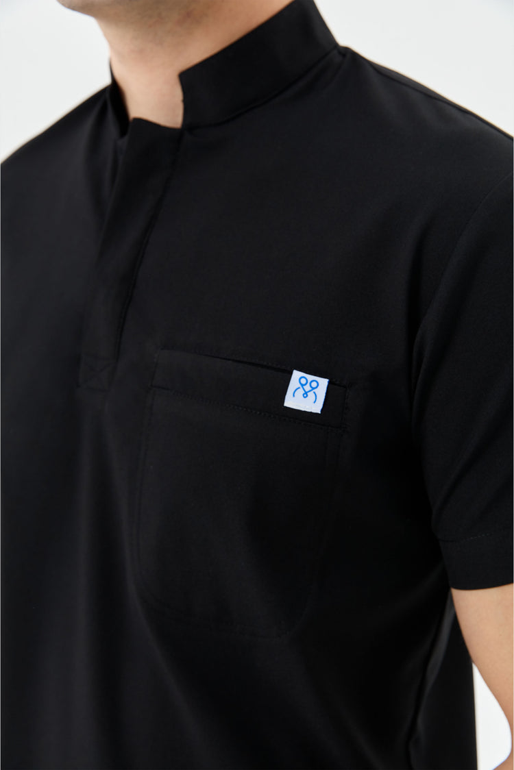 Siyah Secundus Fit scrubs - ön görünüm ve hakim yaka