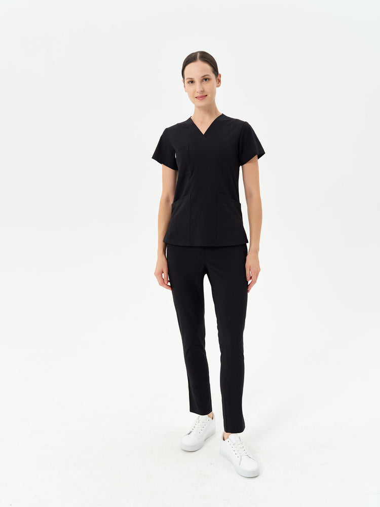 Yeni Secundus Fit siyah kadın scrubs - premium medikal üniforma Moleuniform