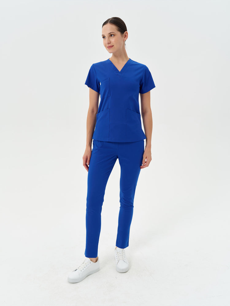 Yeni Secundus Fit kozmik mavi kadın scrubs - premium medikal üniforma Moleuniform