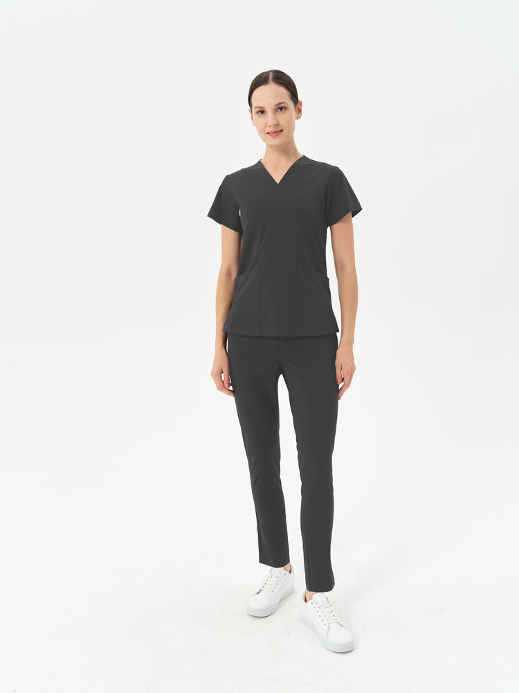 Yeni Secundus Fit gri kadın scrubs - premium medikal üniforma Moleuniform