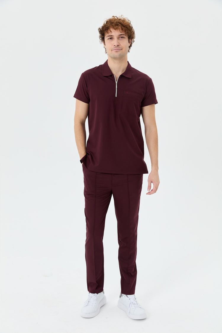 Primus Aura bordo scrubs - ön görünüm ve şık tasarım