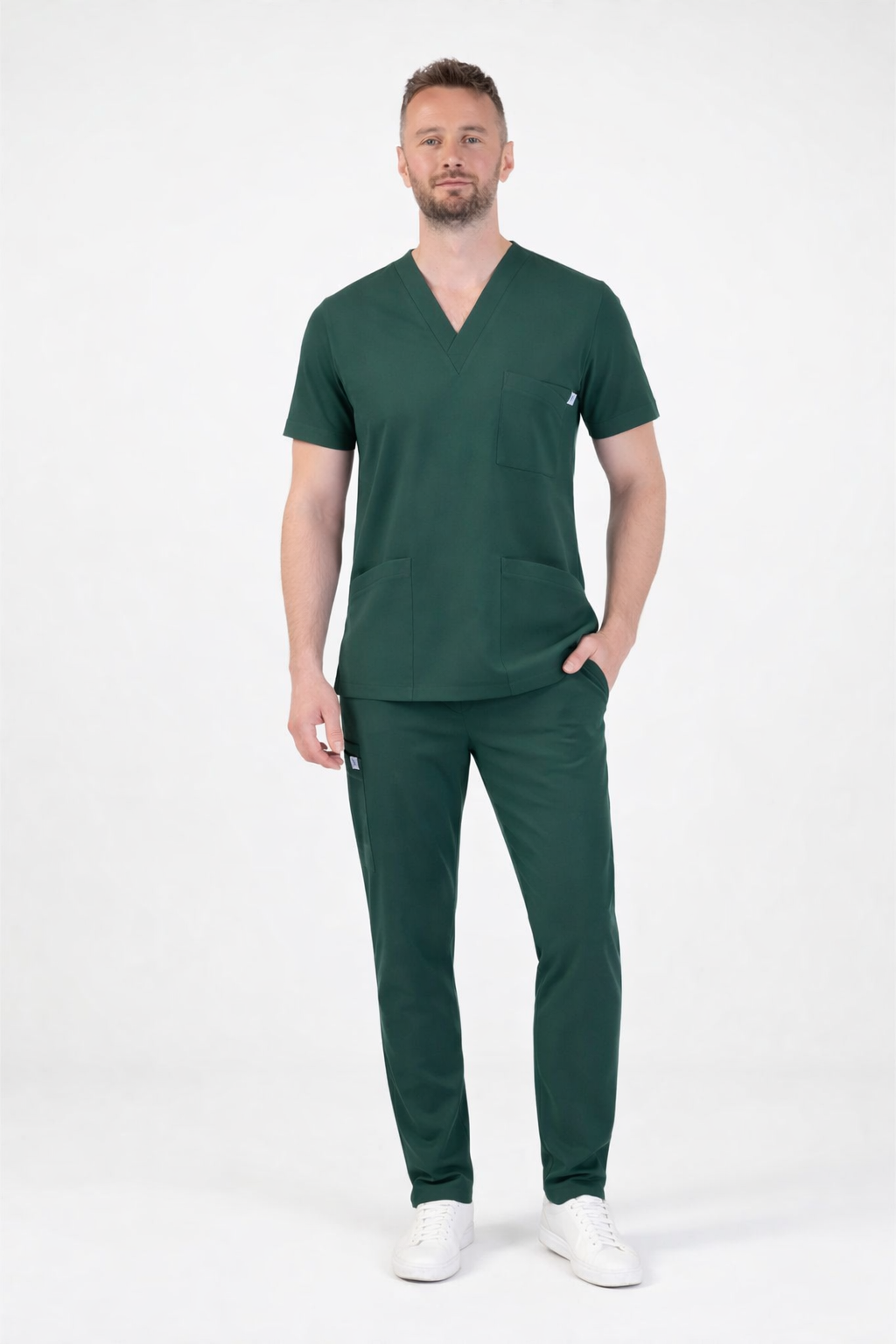 Secundus Yeşil V Yaka Erkek Scrubs Takım | Medikal İş Kıyafeti | Mole Uniform