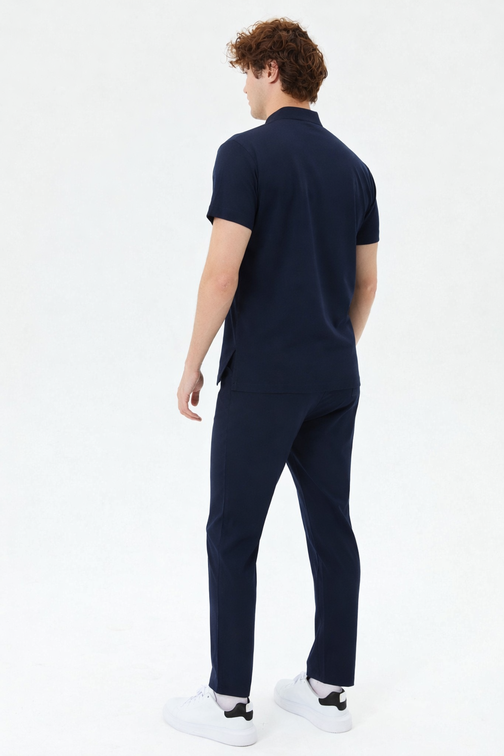 Secundus Navy Blue Mandarin Collar Men&