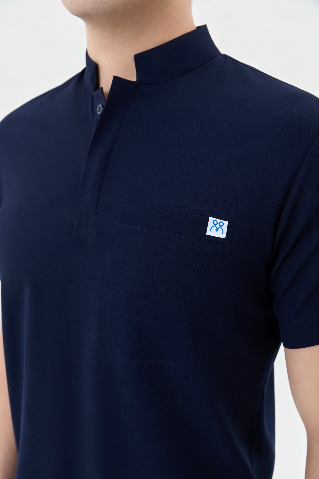 Secundus Navy Blue Mandarin Collar Men&