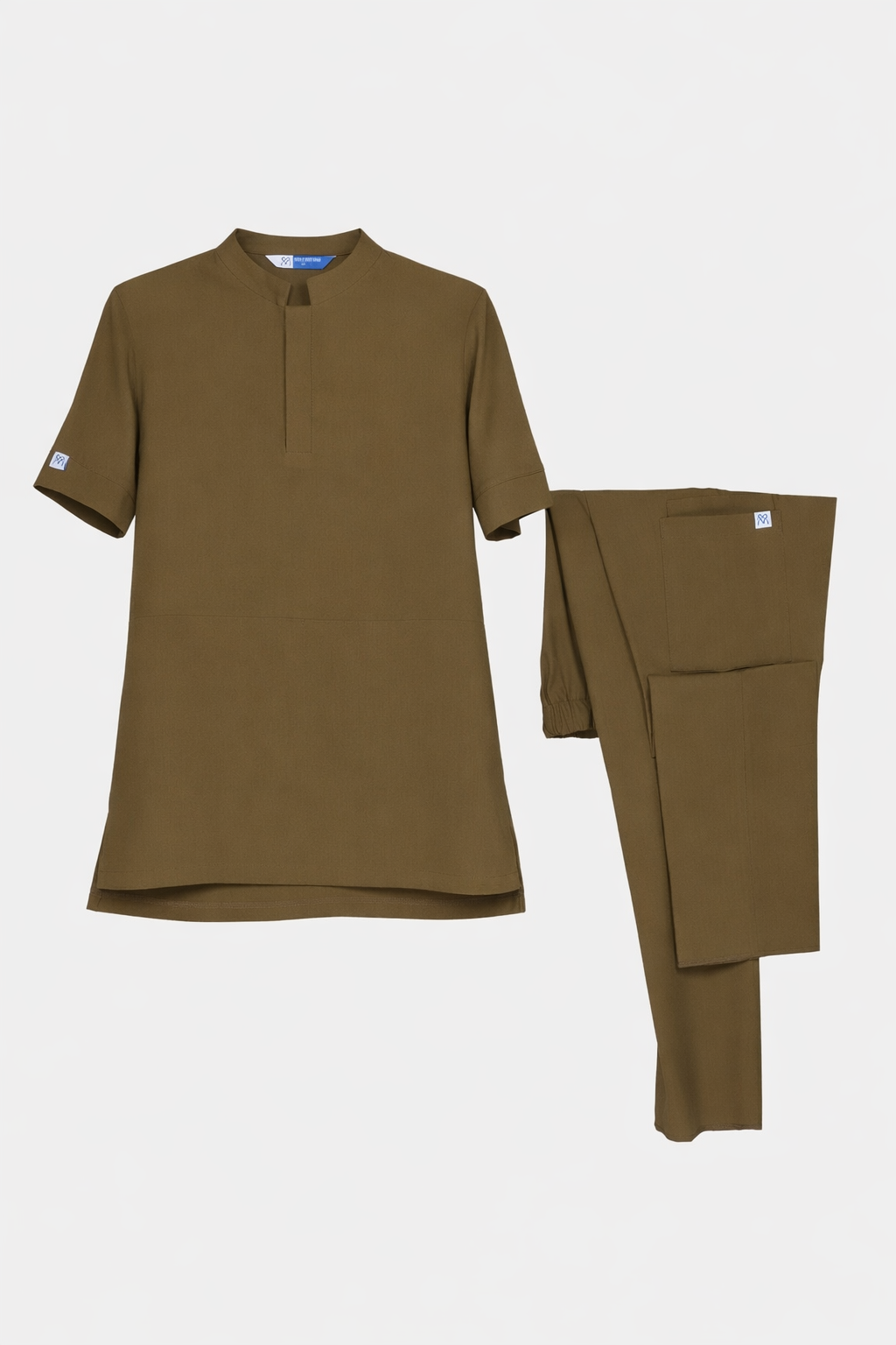 Secundus Khaki Mandarin Collar Kangaroo Pocket Men&