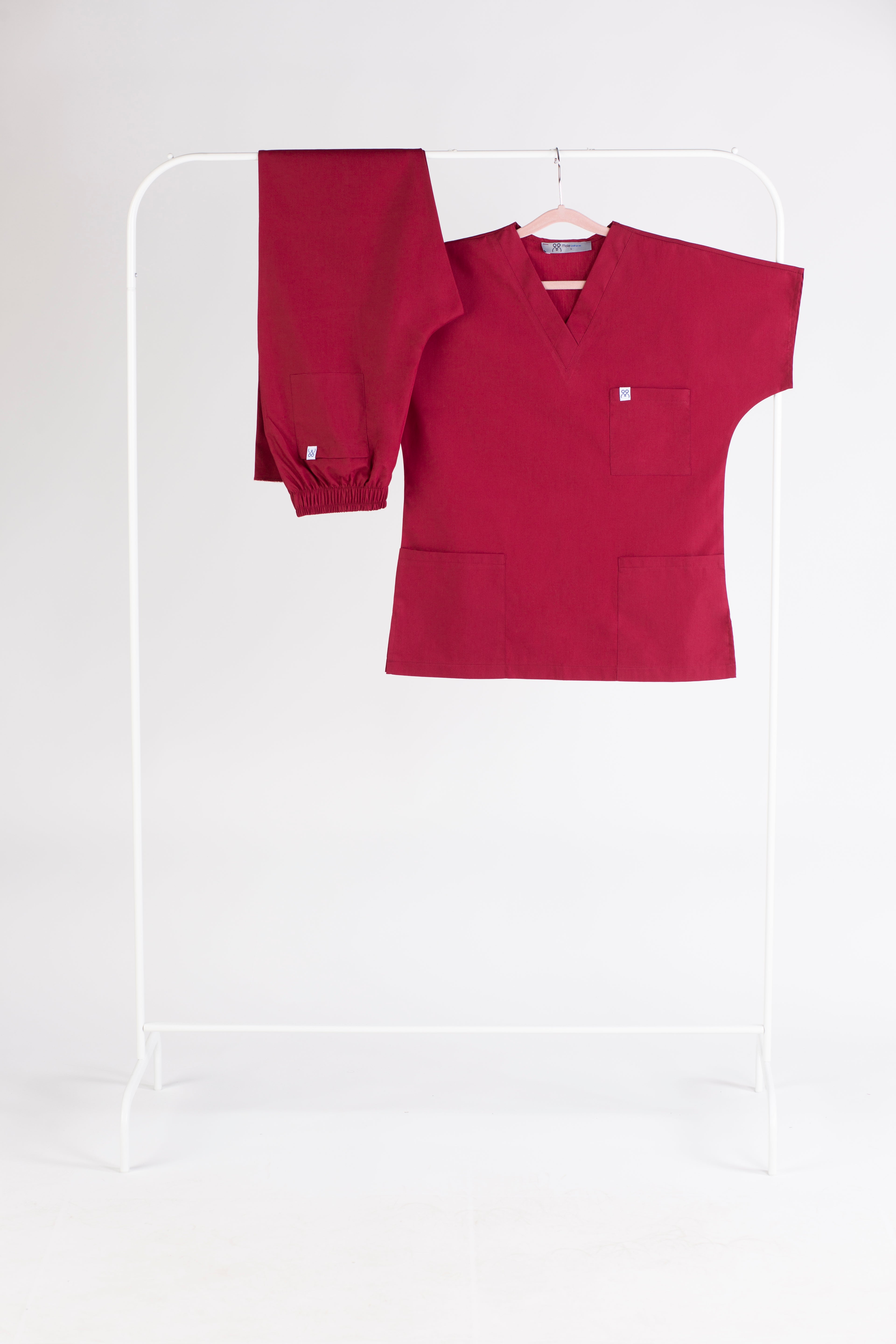 Toptan kırmızı yarasa kol V yaka unisex scrubs takımı - Tertius serisi ekonomik personel kıyafeti imalatı.