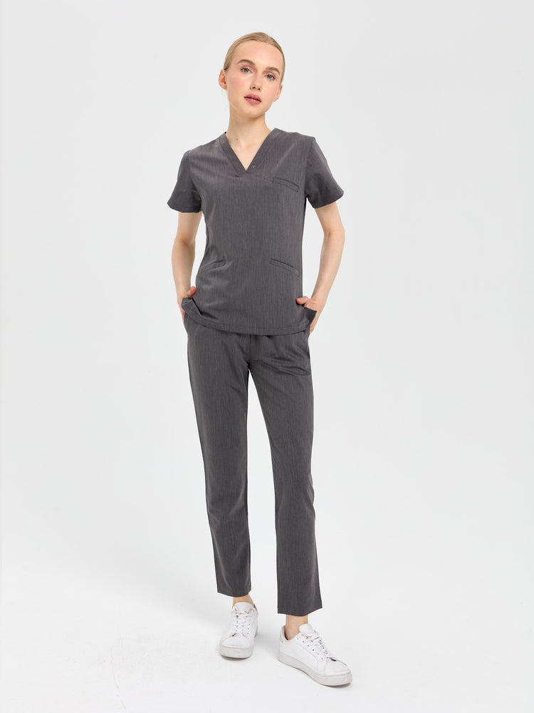 Primus Fit gri scrubs takımı - premium medikal üniforma seti Moleuniform
