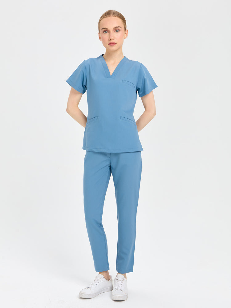 Primus Fit buz mavisi scrubs takımı - premium medikal üniforma seti Moleuniform