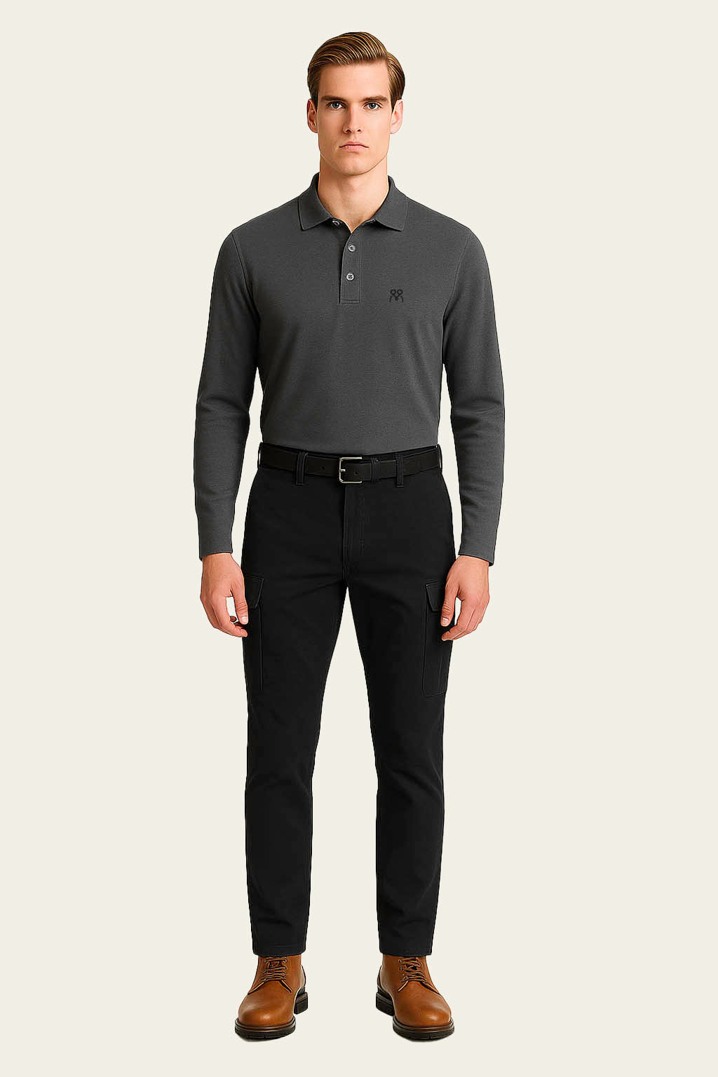 Koyu Gri Uzun Kollu İş T-Shirt - Polo Yaka | Mole Uniform