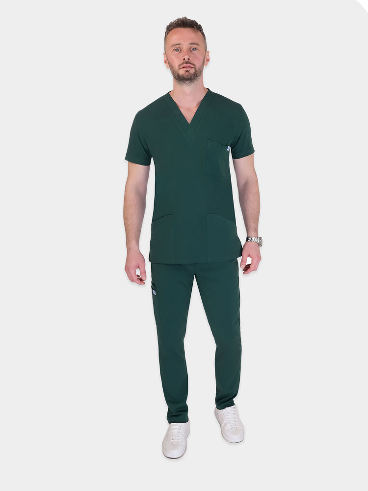Primus Theca yeşil V yakalı erkek scrubs tek üst üniforma - Moleuniform medikal giyim