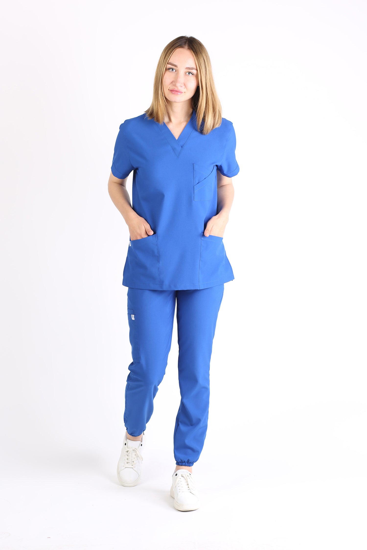 Primus Tulipa kozmik mavi kadın scrubs tek üst üniforma - Moleuniform medikal giyim