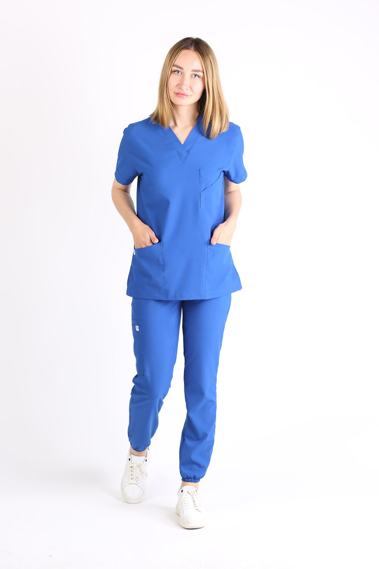 Primus Tulipa kozmik mavi kadın scrubs tek üst üniforma - Moleuniform medikal giyim