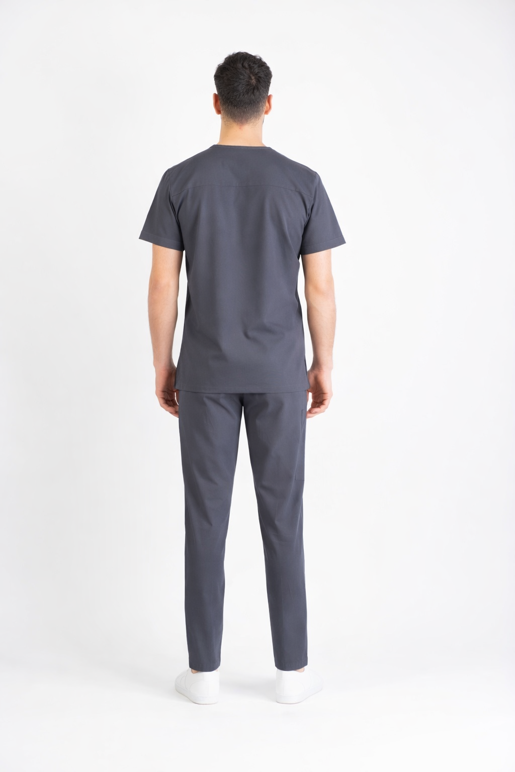 Secundus Koyu Gri Zarf Yaka Erkek Scrubs Takım | Medikal İş Kıyafeti | Mole Uniform