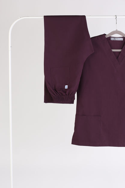 Tertius Patlıcan Moru Yarasa Kol V Yaka Unisex Scrubs Takım | Medikal İş Kıyafeti | Mole Uniform