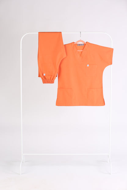 Tertius Turuncu Yarasa Kol V Yaka Unisex Scrubs Takım | Medikal İş Kıyafeti | Mole Uniform