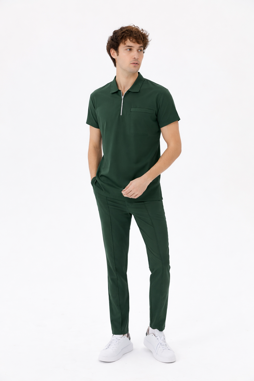 Aura Yeşil Gömlek Yakalı Erkek Scrubs Takım | Medikal İş Kıyafeti | Mole Uniform