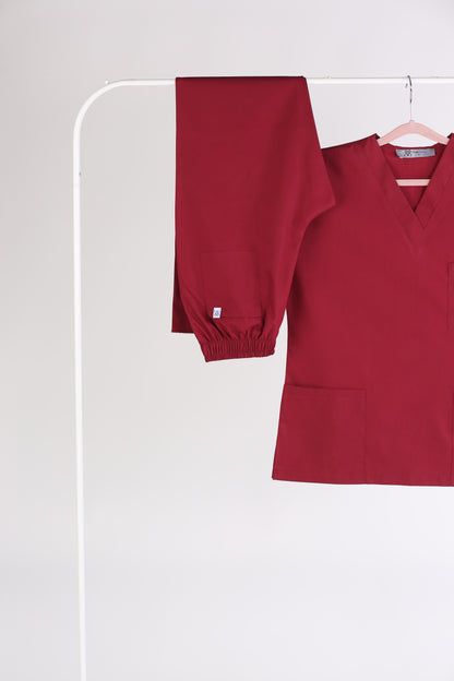 Tertius Kırmızı Yarasa Kol V Yaka Unisex Scrubs Takım | Medikal İş Kıyafeti | Mole Uniform