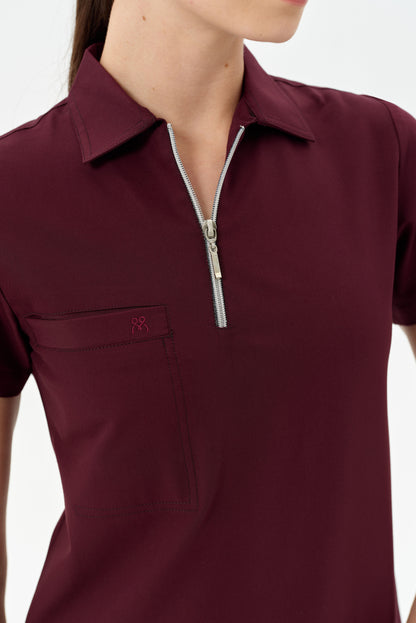 Aura Burgundy Shirt Collar Women&