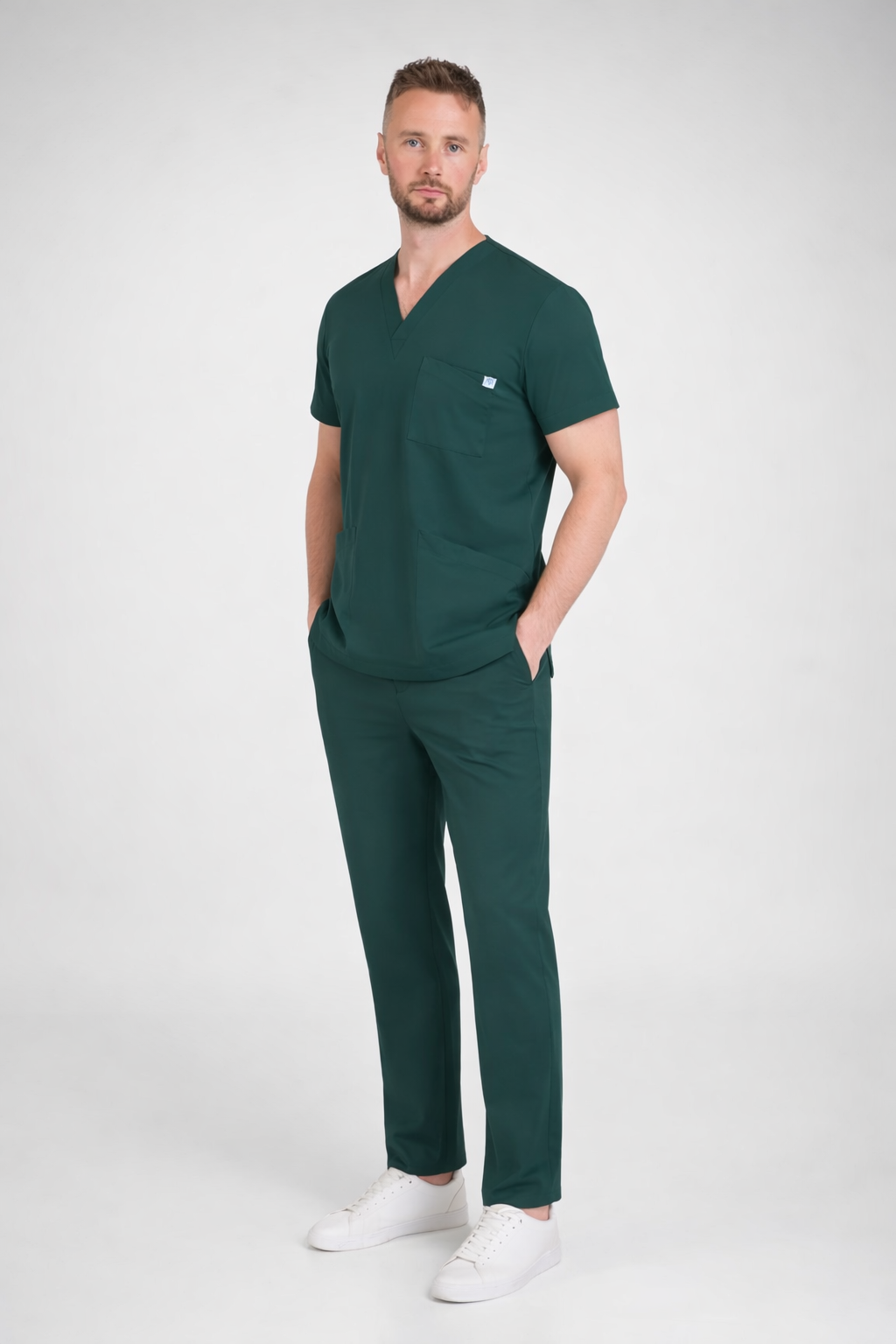 Secundus Yeşil V Yaka Erkek Scrubs Takım | Medikal İş Kıyafeti | Mole Uniform