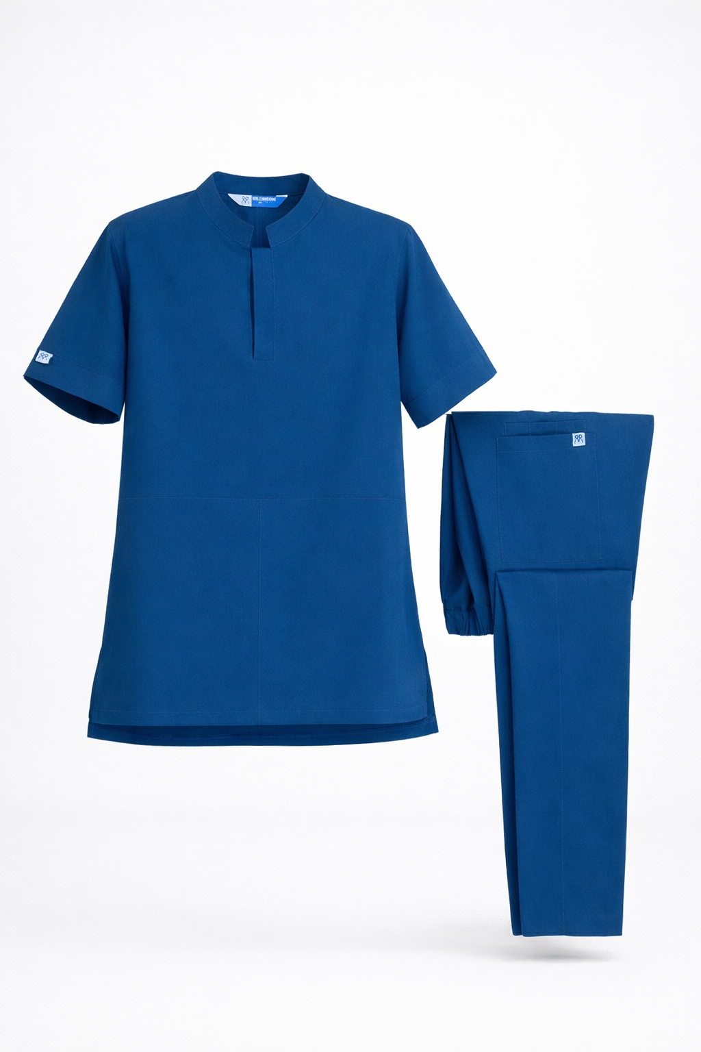 Secundus İndigo Hakim Yakalı Kanguru Cepli Erkek Scrubs Takım | Medikal İş Kıyafeti | Mole Uniform