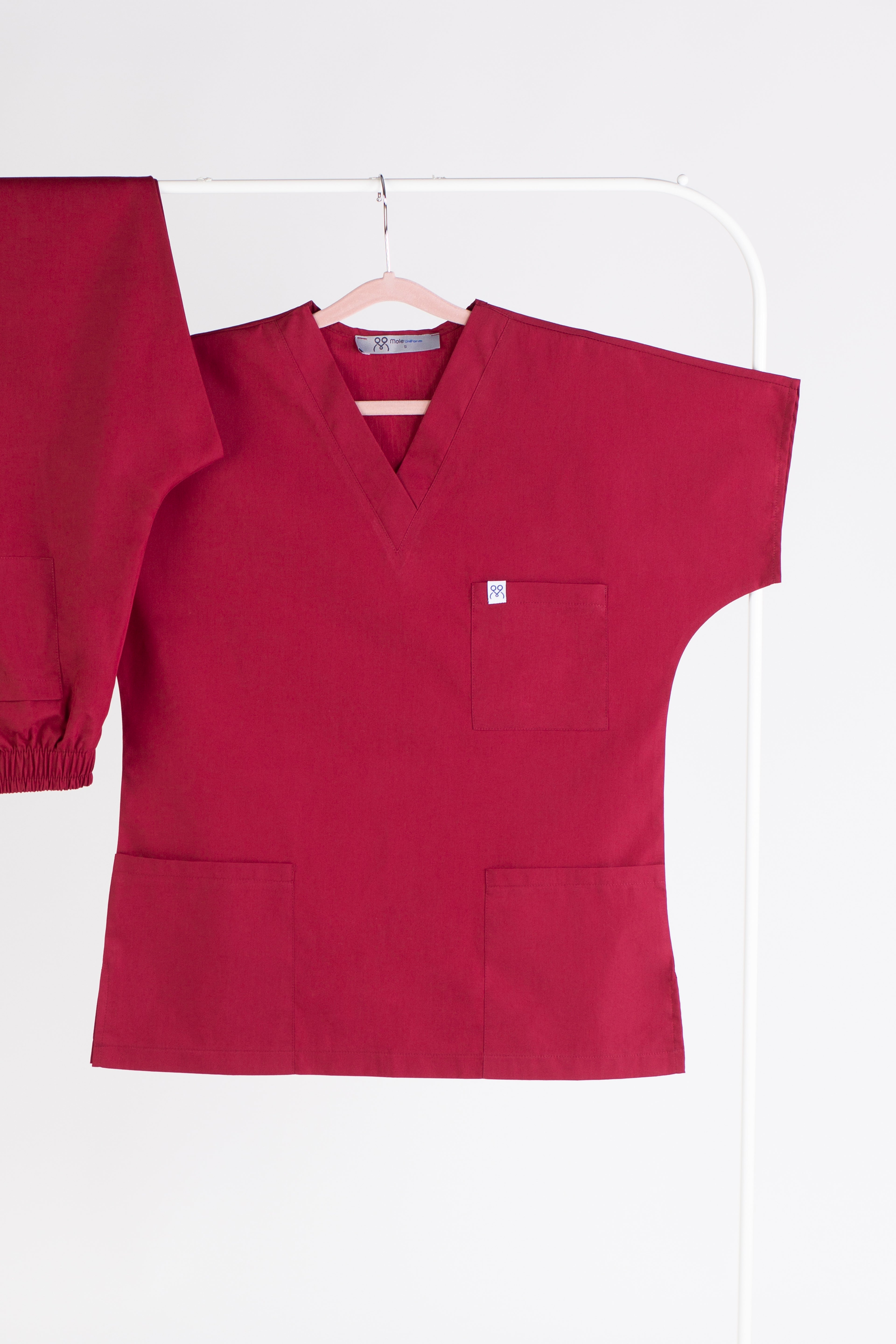 Tertius Kırmızı Yarasa Kol V Yaka Unisex Scrubs Takım | Medikal İş Kıyafeti | Mole Uniform