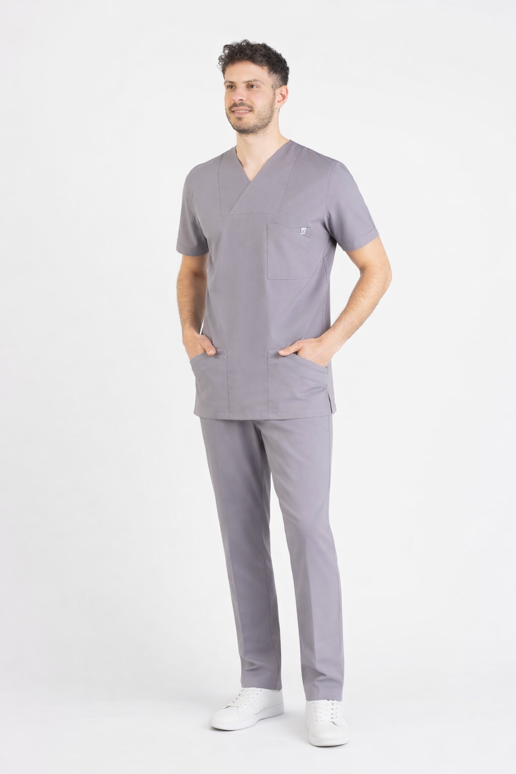 Secundus Açık Gri Zarf Yaka Erkek Scrubs Takım | Medikal İş Kıyafeti | Mole Uniform