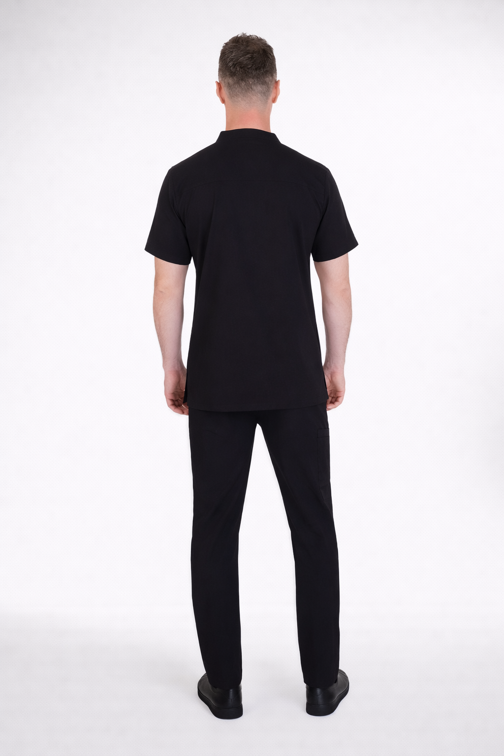 Secundus Siyah Hakim Yakalı Kanguru Cepli Erkek Scrubs Takım | Medikal İş Kıyafeti | Mole Uniform