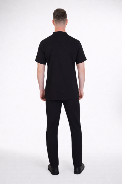 Secundus Siyah Hakim Yakalı Kanguru Cepli Erkek Scrubs Takım | Medikal İş Kıyafeti | Mole Uniform