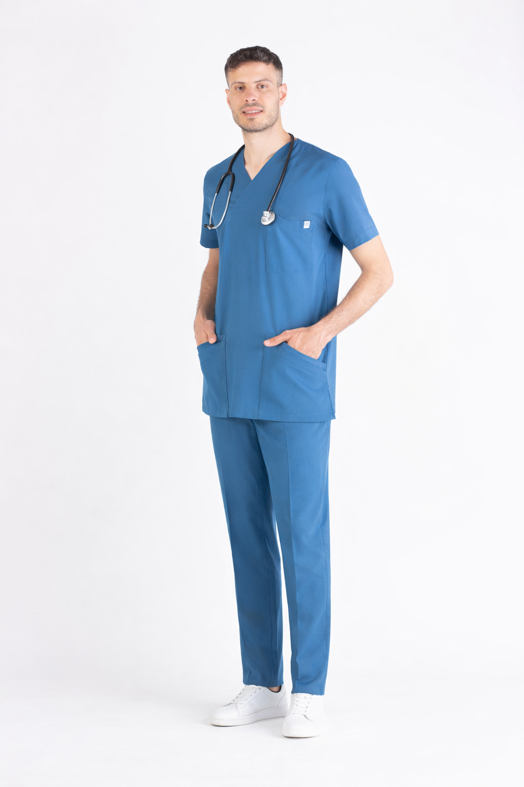 Secundus İndigo Zarf Yaka Erkek Scrubs Takım | Medikal İş Kıyafeti | Mole Uniform