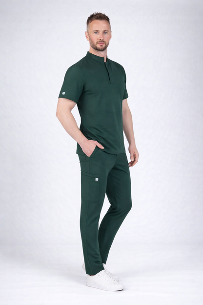 Secundus Green Mandarin Collar Kangaroo Pocket Men&