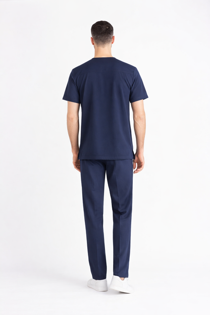 Secundus Lacivert Zarf Yaka Erkek Scrubs Takım | Medikal İş Kıyafeti | Mole Uniform