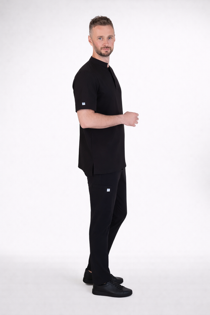 Secundus Siyah Hakim Yakalı Kanguru Cepli Erkek Scrubs Takım | Medikal İş Kıyafeti | Mole Uniform
