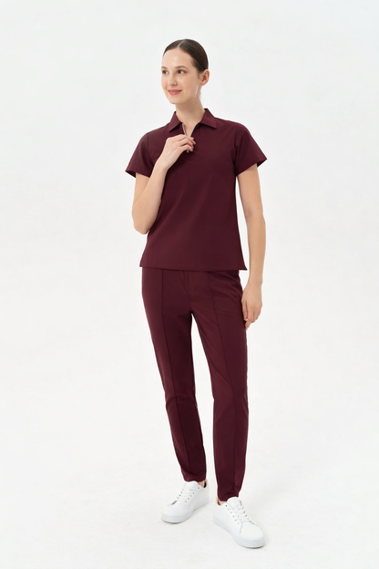 Aura Burgundy Shirt Collar Women&