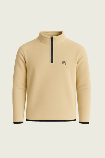 Toptan bej fermuarli uzun kollu polar sweatshirt - Profesyonel sicak tutan is kiyafeti imalati.