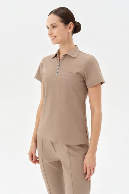 Aura Beige Shirt Collar Women&