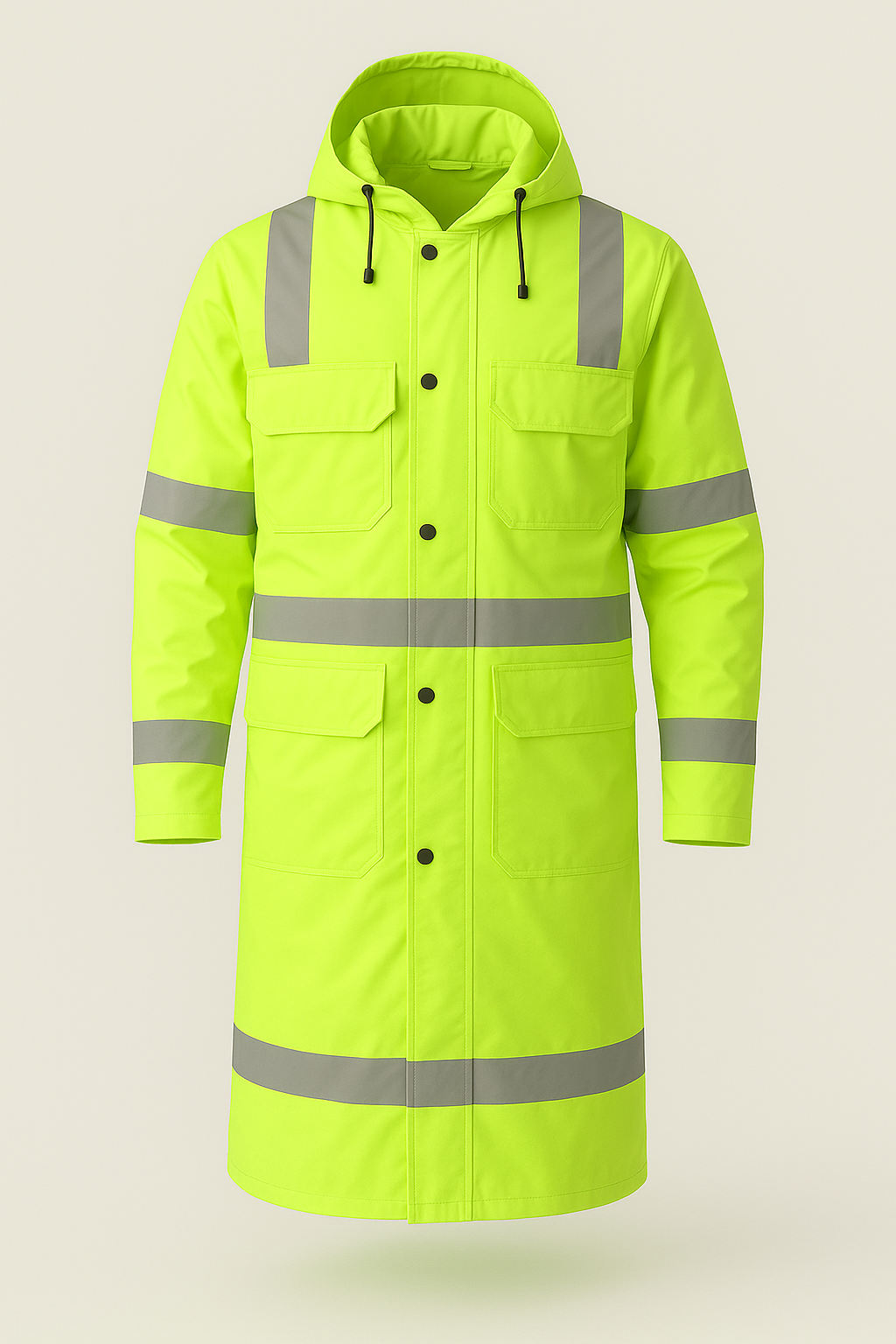 Sarı Reflektörlü Yüksek Görünürlüklü Uzun Yağmurluk - Kapüşonlu | Mole Uniform