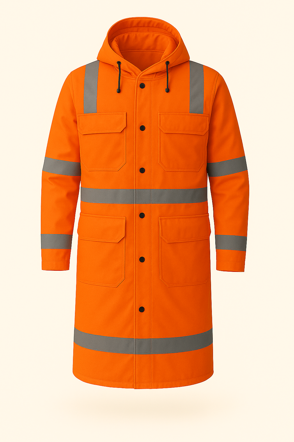 Turuncu Reflektörlü Yüksek Görünürlüklü Uzun Yağmurluk - Kapüşonlu | Mole Uniform