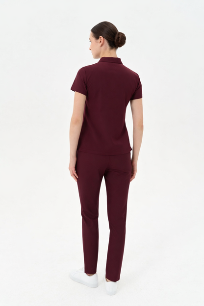 Aura Burgundy Shirt Collar Women&