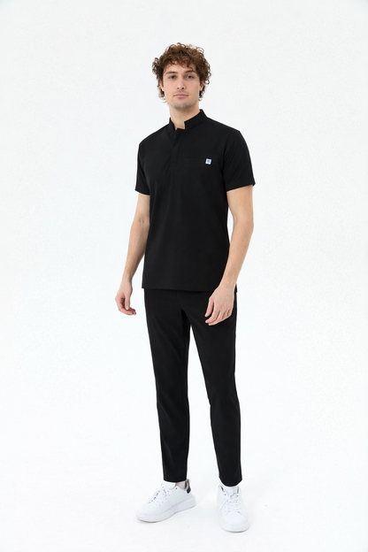 Secundus Siyah Hakim Yakalı Erkek Scrubs Takım | Medikal İş Kıyafeti | Mole Uniform