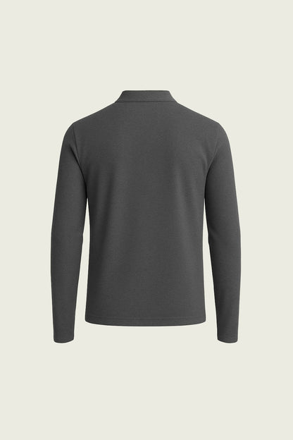 Koyu gri is tisortu dayanikli polo yaka yapisi ve manset detaylari - Mole Uniform Bursa.