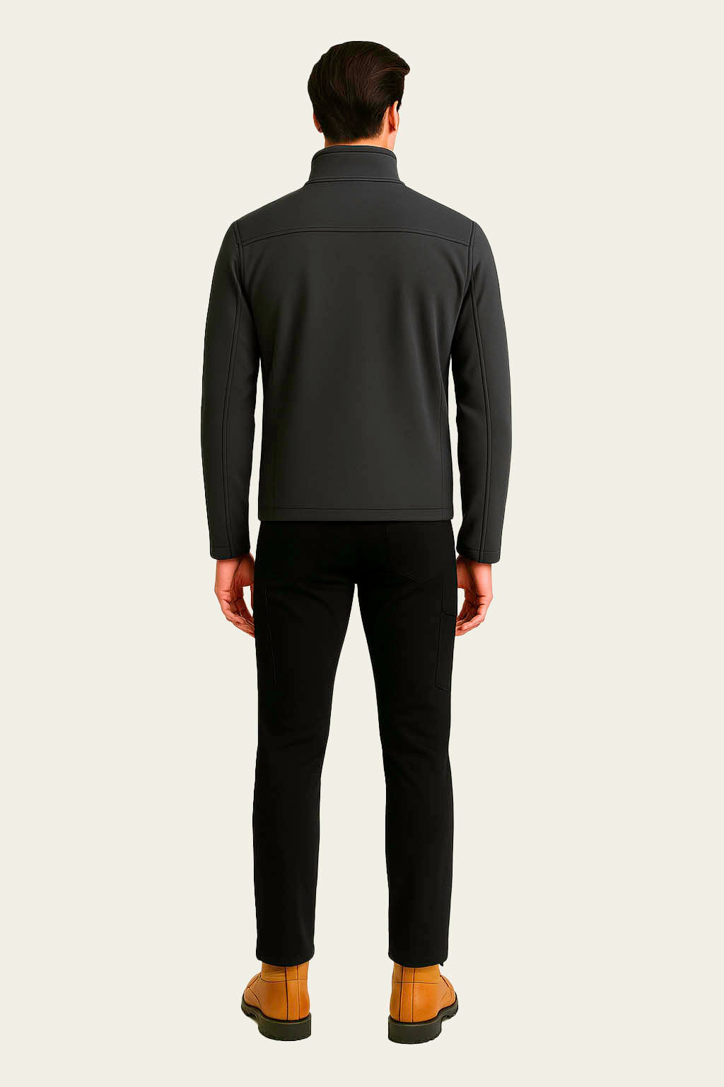 Nefes alan ve su gecirmez gri teknik softshell kumas detaylari