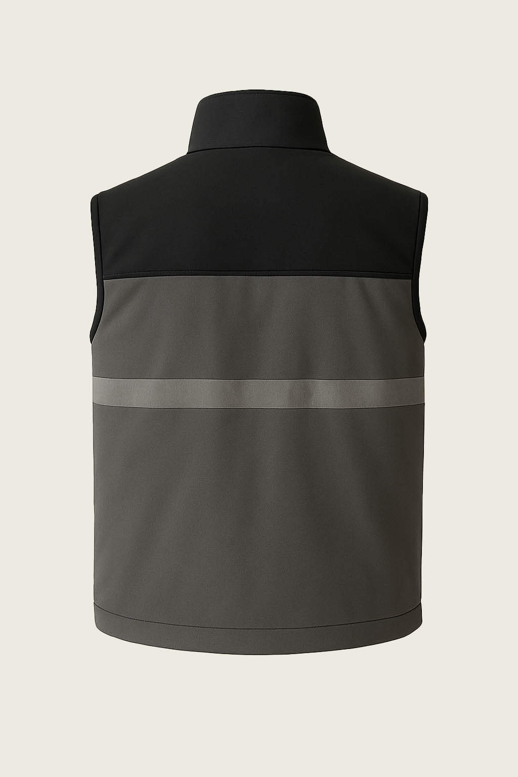 Gri çift renkli softshell iş yeleği kumaş ve dikiş detayları - Dayanıklı şık iş elbiseleri.