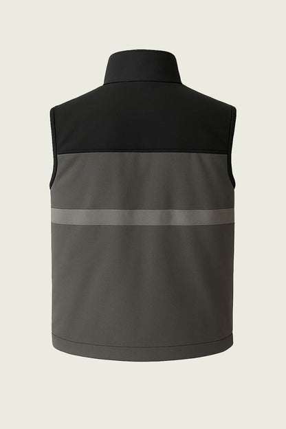 Gri çift renkli softshell iş yeleği kumaş ve dikiş detayları - Dayanıklı şık iş elbiseleri.