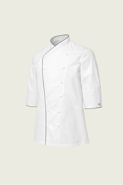 Beyaz Çift Düğmeli Şef Ceketi - Siyah Biyeli | Mole Uniform
