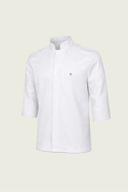 White 3/4 Sleeve Single Row Concealed Snap Chef Jacket | Mole Uniform