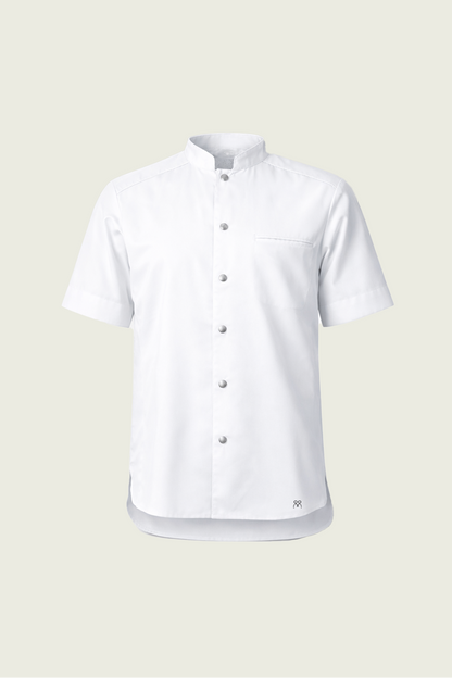 White Short-Sleeved Single-Button Snap Chef Jacket | Mole Uniform