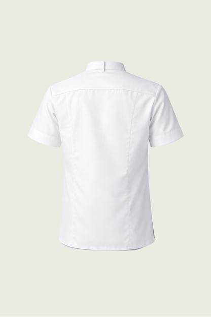 White Short-Sleeved Single-Button Snap Chef Jacket | Mole Uniform