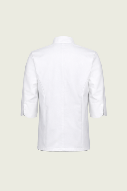 White 3/4 Sleeve Single Row Concealed Snap Chef Jacket | Mole Uniform