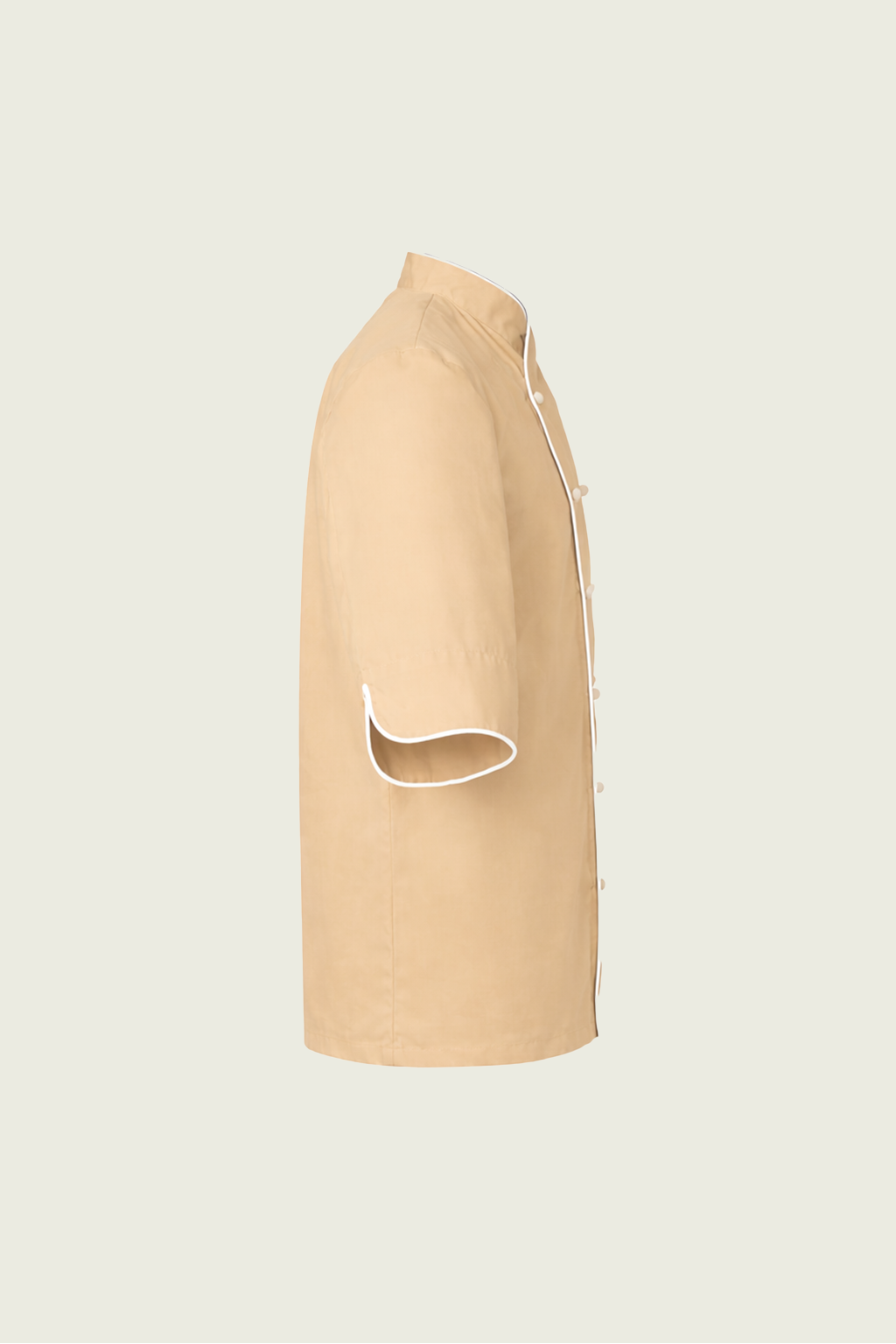 3/4 Kollu Bej Çift Düğmeli Şef Ceketi - Beyaz Biyeli | Mole Uniform